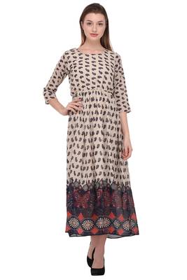 Beige printed polyester georgette-kurtis 1