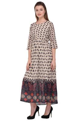 Beige printed polyester georgette-kurtis 2