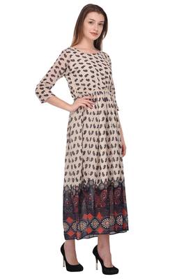 Beige printed polyester georgette-kurtis 3