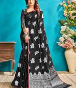Black woven silk blend saree with blouse