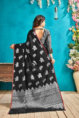 Black woven silk blend saree with blouse 3