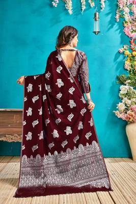 Brown woven silk blend saree with blouse 3