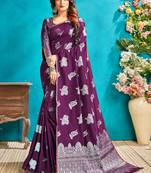 Purple woven silk blend saree with blouse