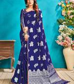 Royal blue woven silk blend saree with blouse