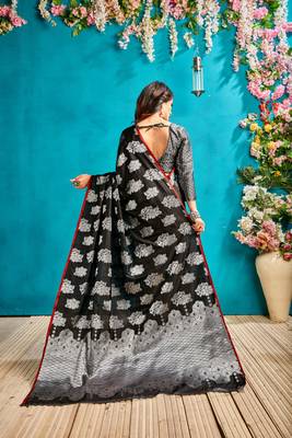 Black woven silk blend saree with blouse 3