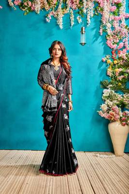 Black woven silk blend saree with blouse 2