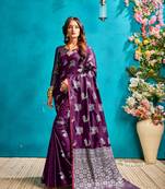 Purple woven silk blend saree with blouse