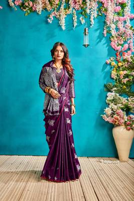 Purple woven silk blend saree with blouse 2