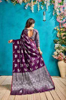Purple woven silk blend saree with blouse 3