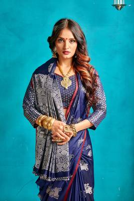 Royal blue woven silk blend saree with blouse 2