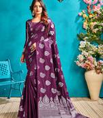 Purple woven silk blend saree with blouse