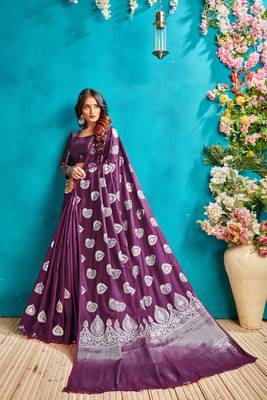 Purple woven silk blend saree with blouse 2