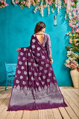 Purple woven silk blend saree with blouse 3