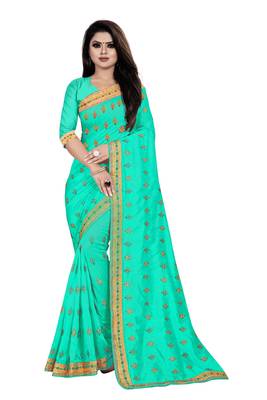 Green embroidered silk saree with blouse 1