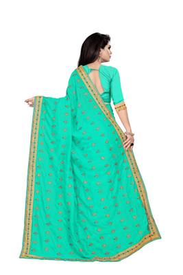 Green embroidered silk saree with blouse 2