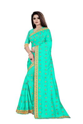 Green embroidered silk saree with blouse 3