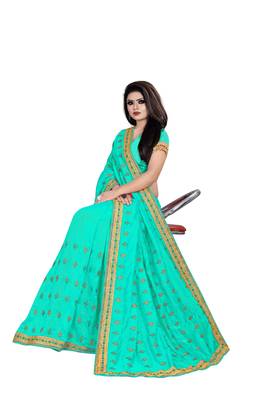 Green embroidered silk saree with blouse 4