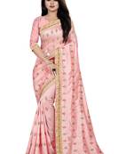 Light-pink embroidered silk saree with blouse