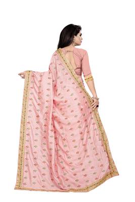 Light-pink embroidered silk saree with blouse 2