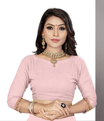 Light-pink embroidered silk saree with blouse 5