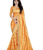 Orange embroidered silk saree with blouse