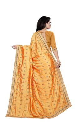 Orange embroidered silk saree with blouse 2