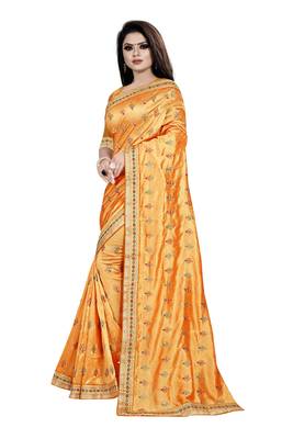 Orange embroidered silk saree with blouse 3