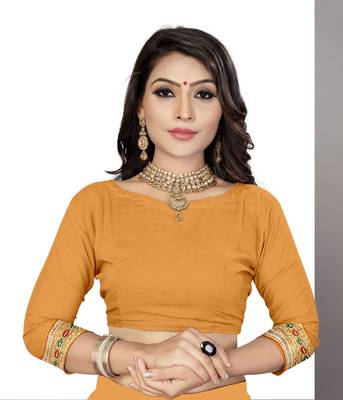 Orange embroidered silk saree with blouse 5