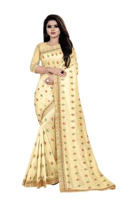 Chiku embroidered silk saree with blouse 1