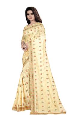 Chiku embroidered silk saree with blouse 3