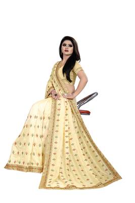 Chiku embroidered silk saree with blouse 4