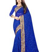 Blue embroidered net saree with blouse