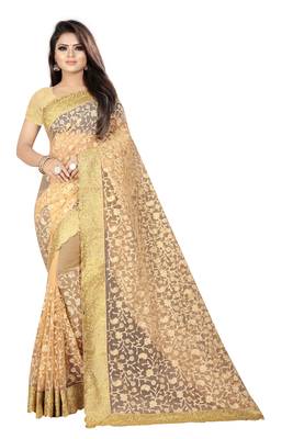 Chiku embroidered net saree with blouse 1