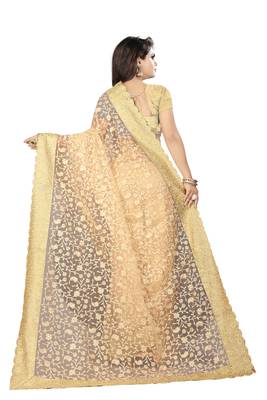 Chiku embroidered net saree with blouse 2