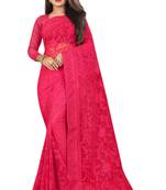 Pink embroidered net saree with blouse