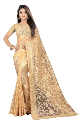 Chiku embroidered net saree with blouse 1