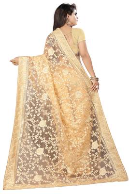 Chiku embroidered net saree with blouse 2
