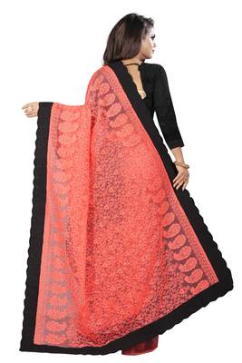 Orange embroidered net saree with blouse 2