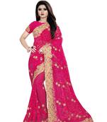 Pink embroidered net saree with blouse