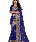 Blue embroidered georgette saree with blouse