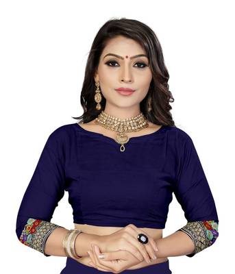 Blue embroidered georgette saree with blouse 5