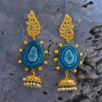 Golden Peacock Designer Long Jhumkas Earring With Beautiful Stones 1