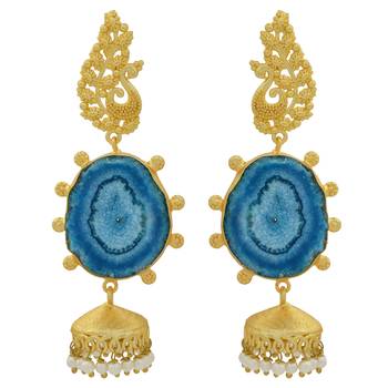 Golden Peacock Designer Long Jhumkas Earring With Beautiful Stones 2