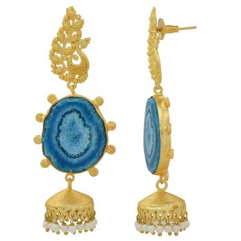 Golden Peacock Designer Long Jhumkas Earring With Beautiful Stones 4