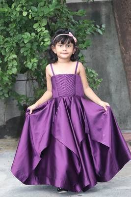 purple plits satin gown set for girl  1