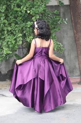 purple plits satin gown set for girl  2