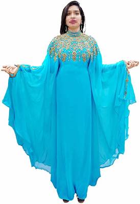 Sky Blue Embroidered Georgette Islamic Kaftans 1