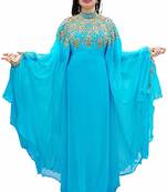 Sky Blue Embroidered Georgette Islamic Kaftans