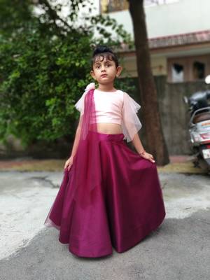 Pink Silk With Net Lahenga Choli 1