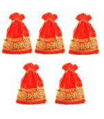 Velvet Potli Pouch With Zariwork for Shagun and Gifting Combo of 5 Orange Color
